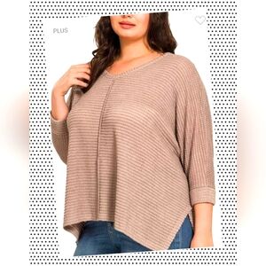 Zenana Waffle Knit Dolman Top-Taupe